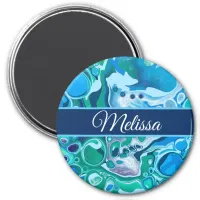 Personalized Blue Green Digital Marble Fluid Art  Magnet