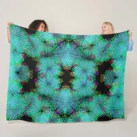 Eye catcher! Fractal flowers in cool colors -  Fleece Blanket