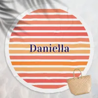 Colorful Orange Yellow Stripes Round Personalized Beach Towel