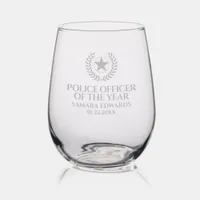 Elegant Police Officer of the Year Blue Marble Stemless Wine Glass