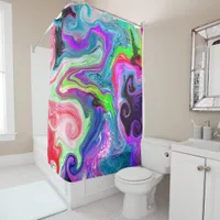 Colorful Swirls Marble Fluid Art   Shower Curtain