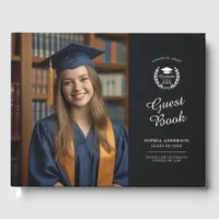 Elegant Black Two-Photo Personalized Graduation Guest Book