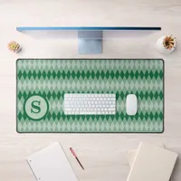 Desk mat - Argyle Pattern in Green with Monogram