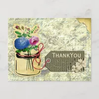 rustic vintage hydrangea roses mason jar thank you postcard