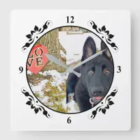 Black GSD Puppy & Love Heart Square Wall Clock