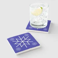 Stone Coaster - White Snowflakes on Blue
