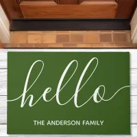 Personalized Green Script Hello Doormat