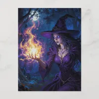 Witch with fire magick postcard