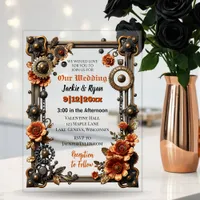 Copper and Gold Steampunk Gothic Themed Wedding Acrylic Invitations