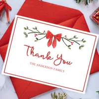 Elegant Red Bow Personalized Family Christmas  Thank You Card