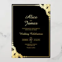 Mandala Frame Elegant Black Gold Foil Wedding Invitation