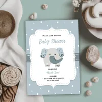 Dotted Dusty Blue Elephant Baby Shower  Invitation