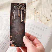 Dark Academia Antique Keys Floral Personalized Bookmarks