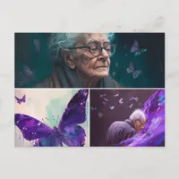 Elderly Woman and Man and Purple Butterflies  Postcard