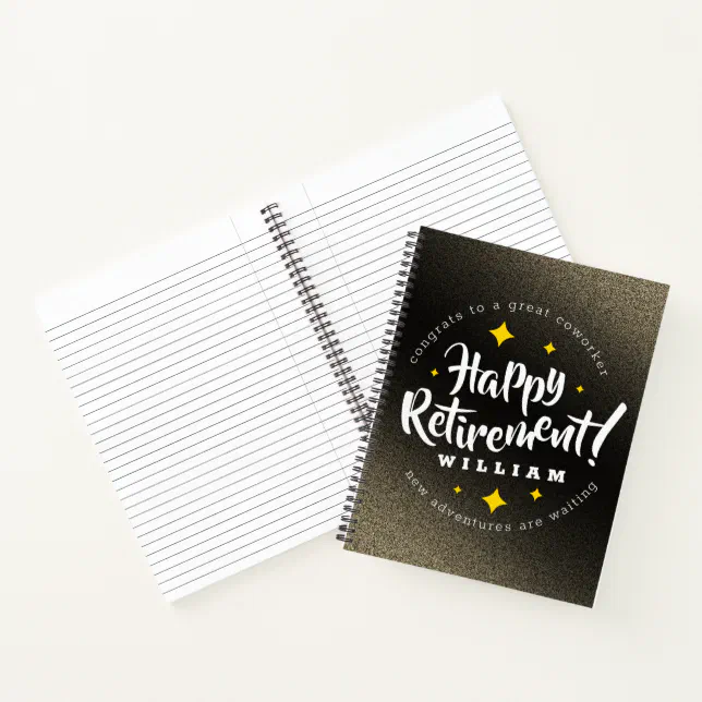 Fun Gold Glitter Stars Retirement New Adventures Notebook