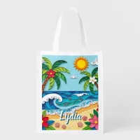 Palm Trees on the Beach Personalized Grocery Bag