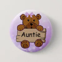Purple Auntie Teddy Bear Baby Shower Button