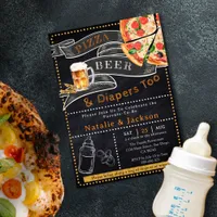 Rustic Pizza Beer & Diapers Baby Shower Invitation