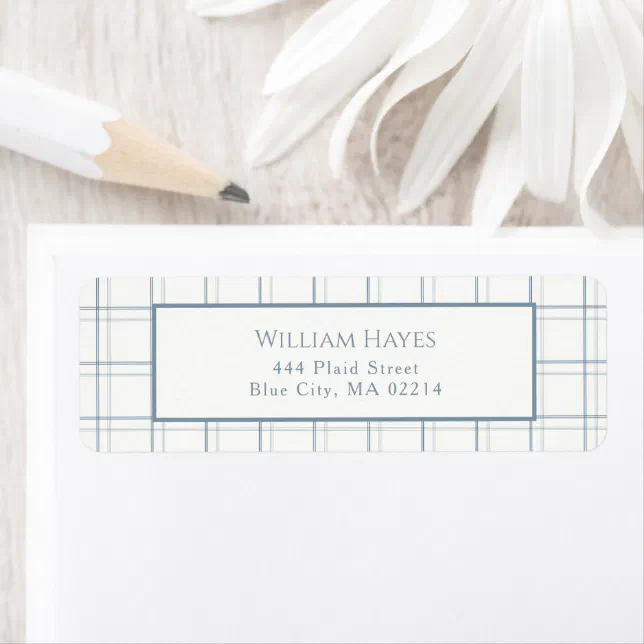 Classic Plaid Pattern Mens Blue Return Address Label