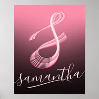 Initial Letter Pink Script Unique Name Monogram Poster