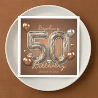Metallic Silver and Bronze Balloons 50th Birthday  Napkins