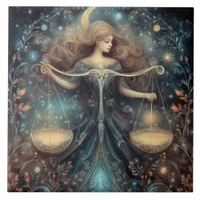 Libra Scales Zodiac Astrology Celestial Birthday Ceramic Tile