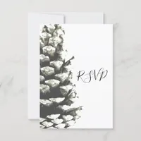 Natural Pine Cone on White Woodland Wedding RSVP