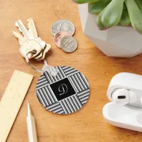 Modern stripes in black, white and gray - Monogram Keychain