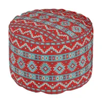 Southwest Mesas Turquoise & Red Geometric Pattern Pouf