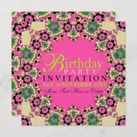 Hot Pink Fun Floral Birthday Party Invitations