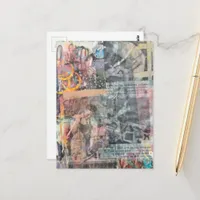 Colorful Mixed Media Retro Woodworking Collage Postcard