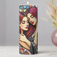Two Women in Love | Faux Mosaic Tile Style Pillar Candle