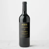 Monogram Elegant Black  and Gold Wedding  Wine Label