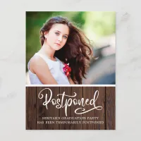 Rustic Wood Graduation Party Postponement Postcard