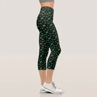 Gradient Green Irish Shamrock Pattern on Black Capri Leggings
