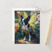 Boston Terrier Fairy in a Rose Garden Postcard