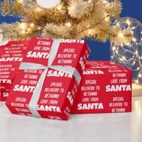Special Delivery Child Name From Santa White Red Wrapping Paper