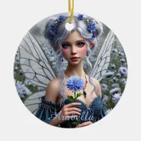 Beautiful September Fairy in Asters Ceramic Ornament