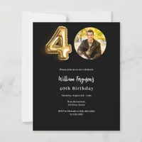 Black gold photo 40th birthday invitation