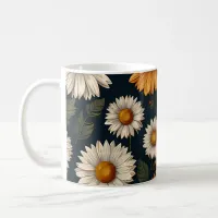 Daisies on mugs design pattern on deep blue