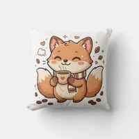 Cute Fox Sipping Coffee Pillow