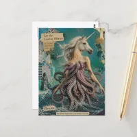 Unicorn Octopus Woman Fantasy Collage Postcard