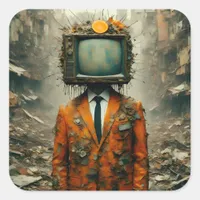 Vintage man With a TV on His Head Decay of Society Square Sticker