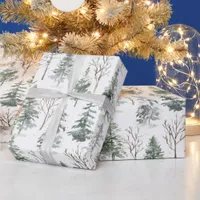 Watercolor Pine Christmas Trees Holiday  Wrapping Paper