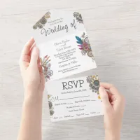 Steampunk, Flowers and Feathers Wedding  All In One Invitation