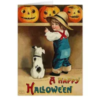 Halloween Retro Dog and a Cute Kid Cards