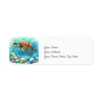 Sea Turtle Under the Sea Coastal Beach Label