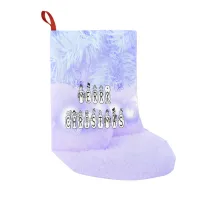 Merry Christmas Snow People Font, Blue Tint Snow Small Christmas Stocking