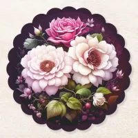 Pink Roses Floral  Paper Coaster