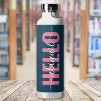 Hello Your Name Pink Blue Calligraphy Water Bottle